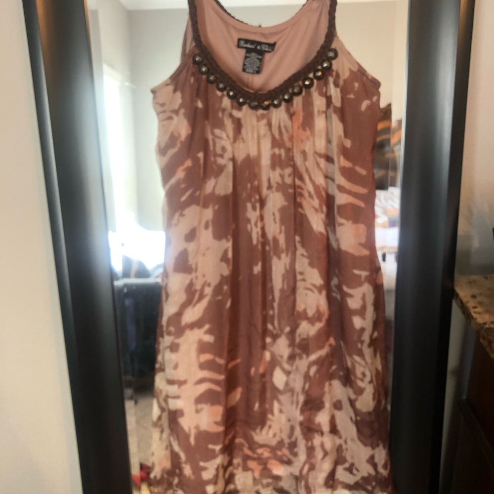 Beige patterned Shift dress with braided straps